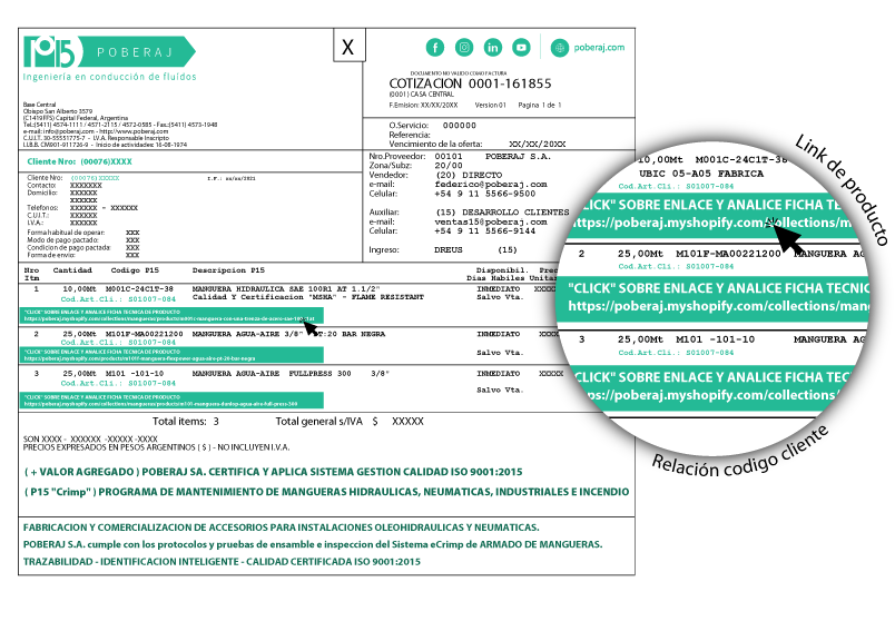 documento que representa una cotizacion de Poberaj SA. a sus clientes